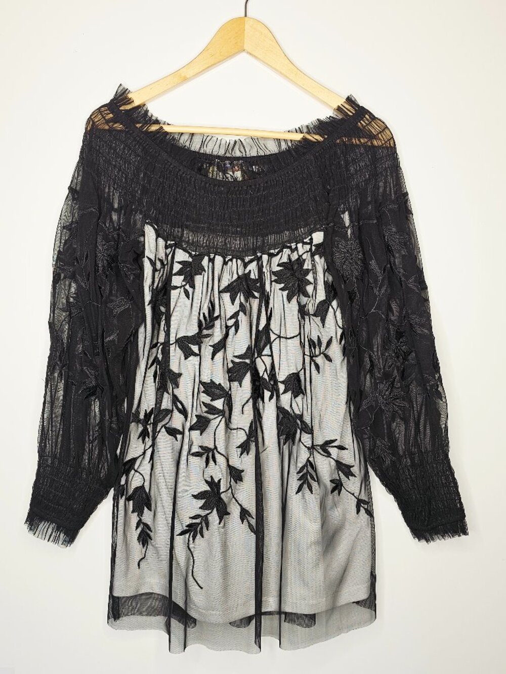 Vintage Collection Sheer Tulle Black Ruffle Tunic Blouse Small